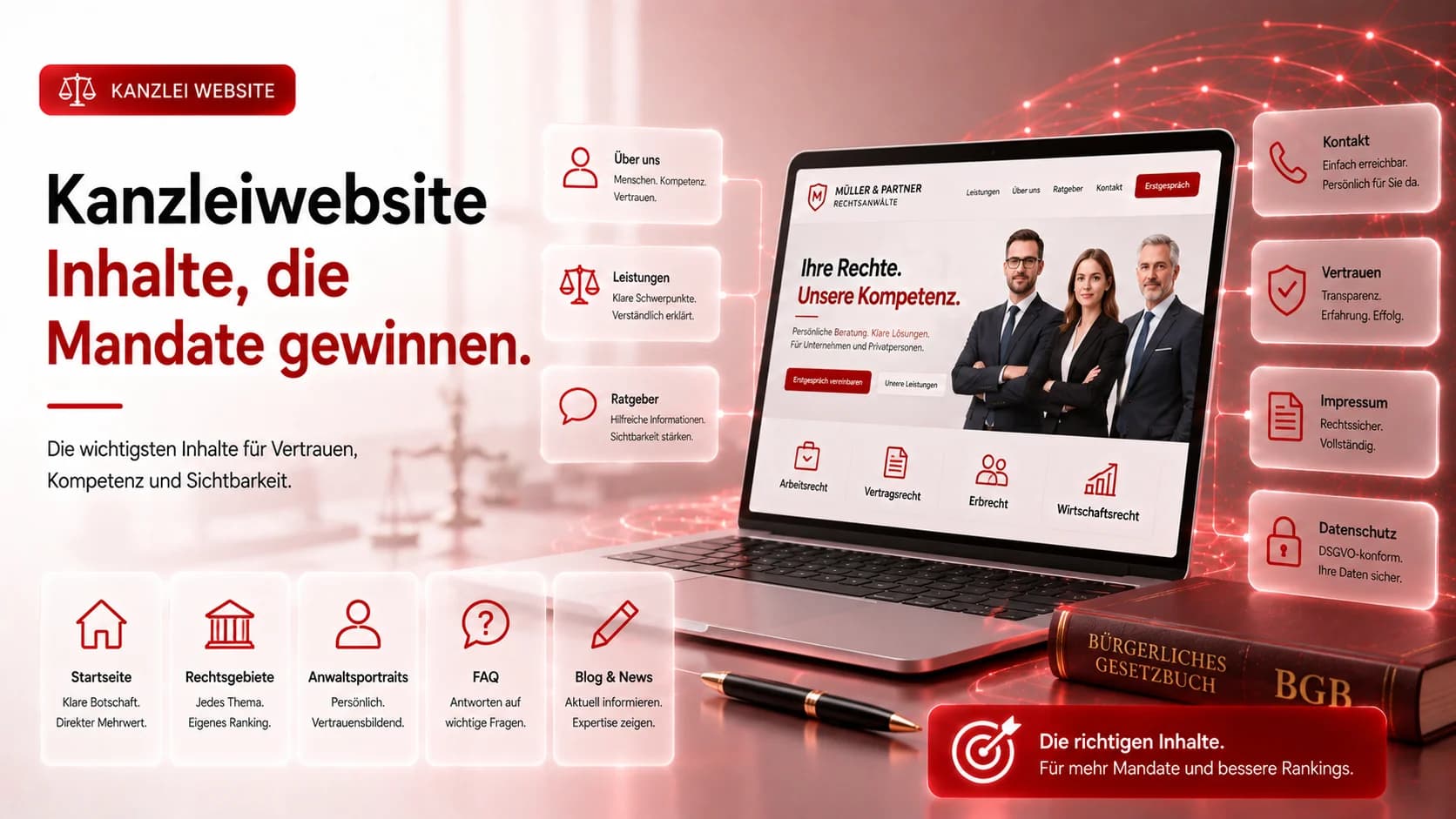 Kanzleiwebsite Inhalte: Was auf jede Anwaltswebsite gehört