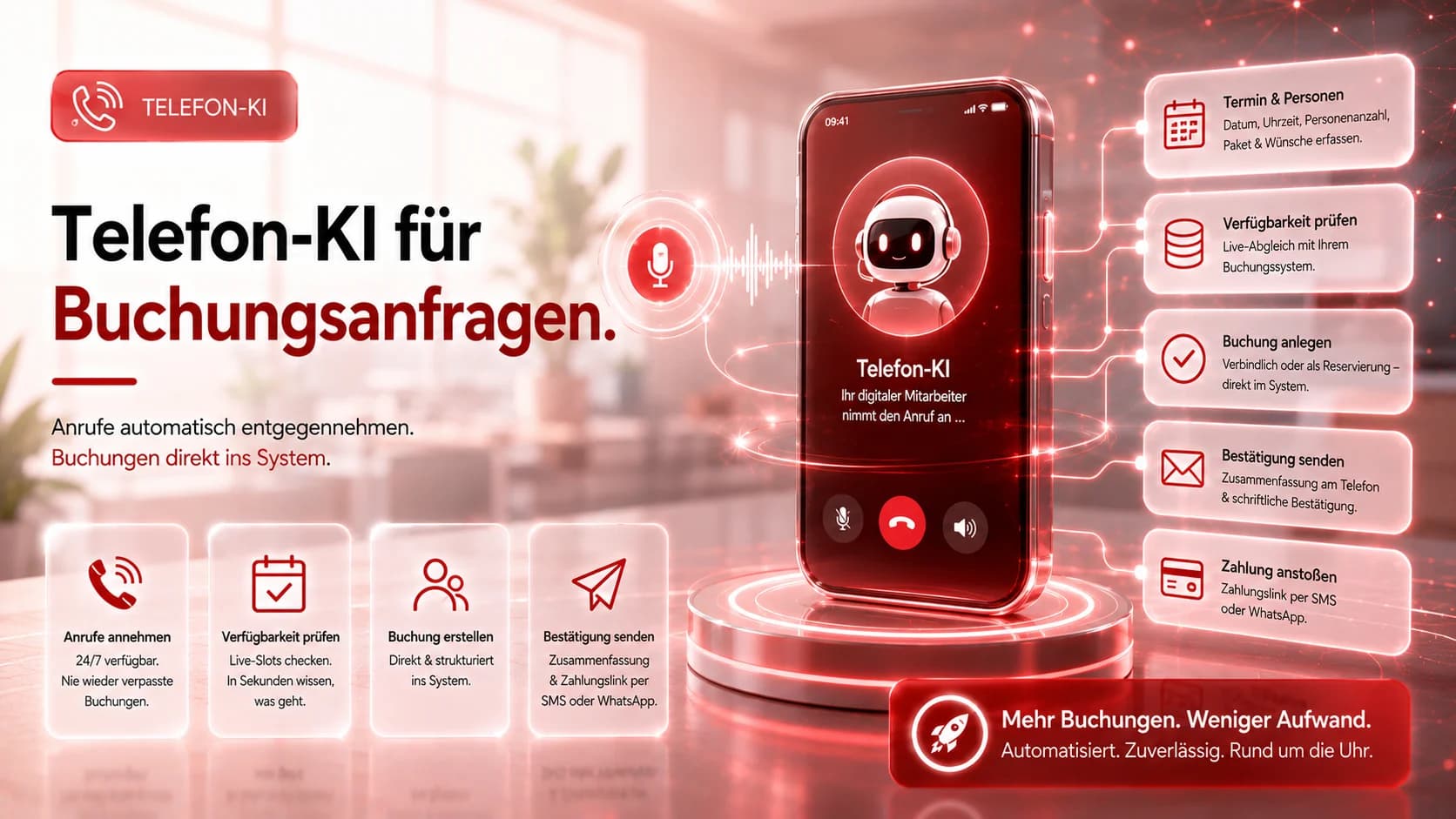Telefon-KI für Buchungsanfragen: Anrufe automatisch entgegennehmen und verarbeiten