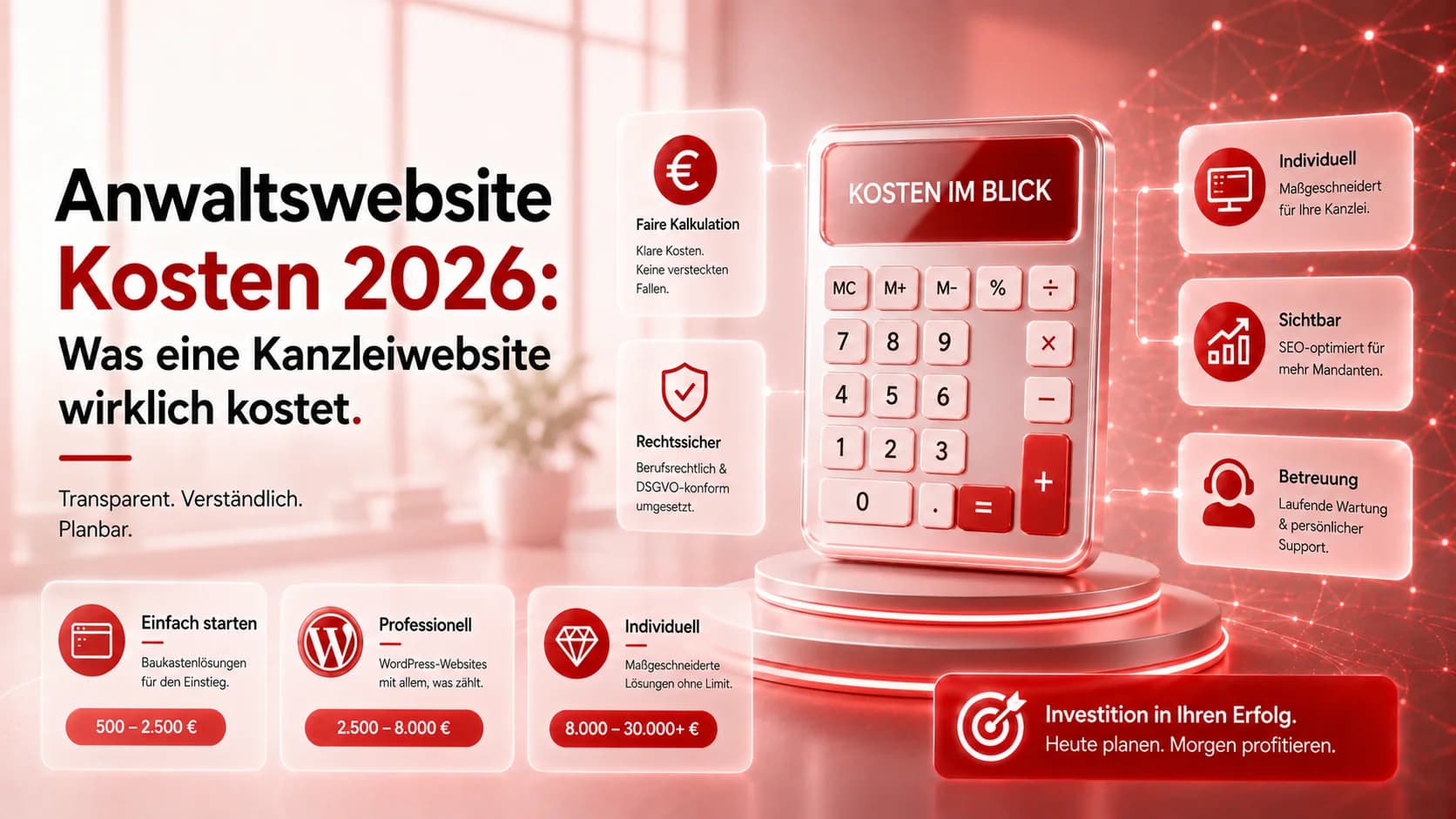 Anwaltswebsite Kosten: Was eine Kanzleiwebsite wirklich kostet (2026)
