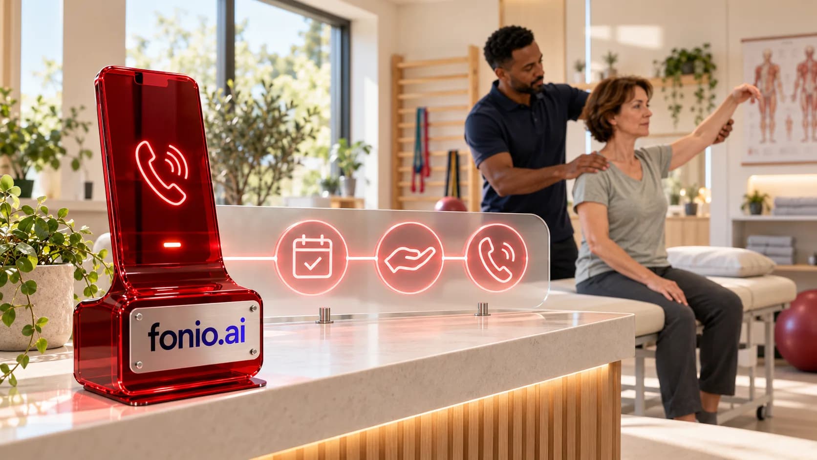 Fonio für Physiotherapiepraxen: Telefon-KI für Serientermine, Absagen und Verordnungen