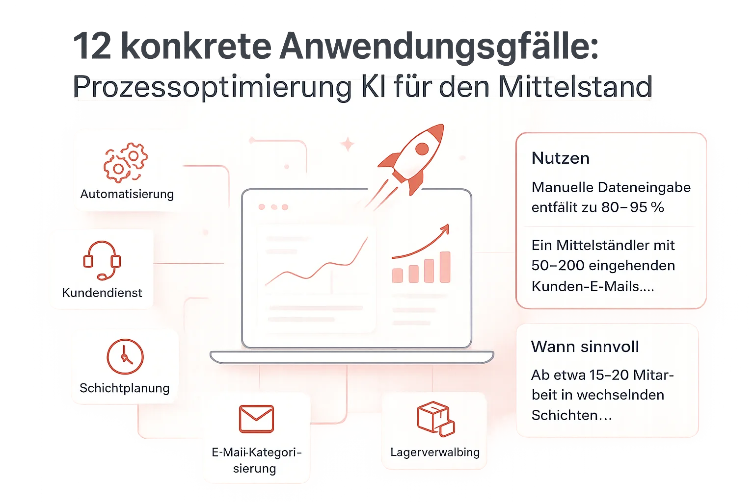 Infografik: 12 konkrete Anwendungsfälle: Prozessoptimierung KI für den Mittelstand